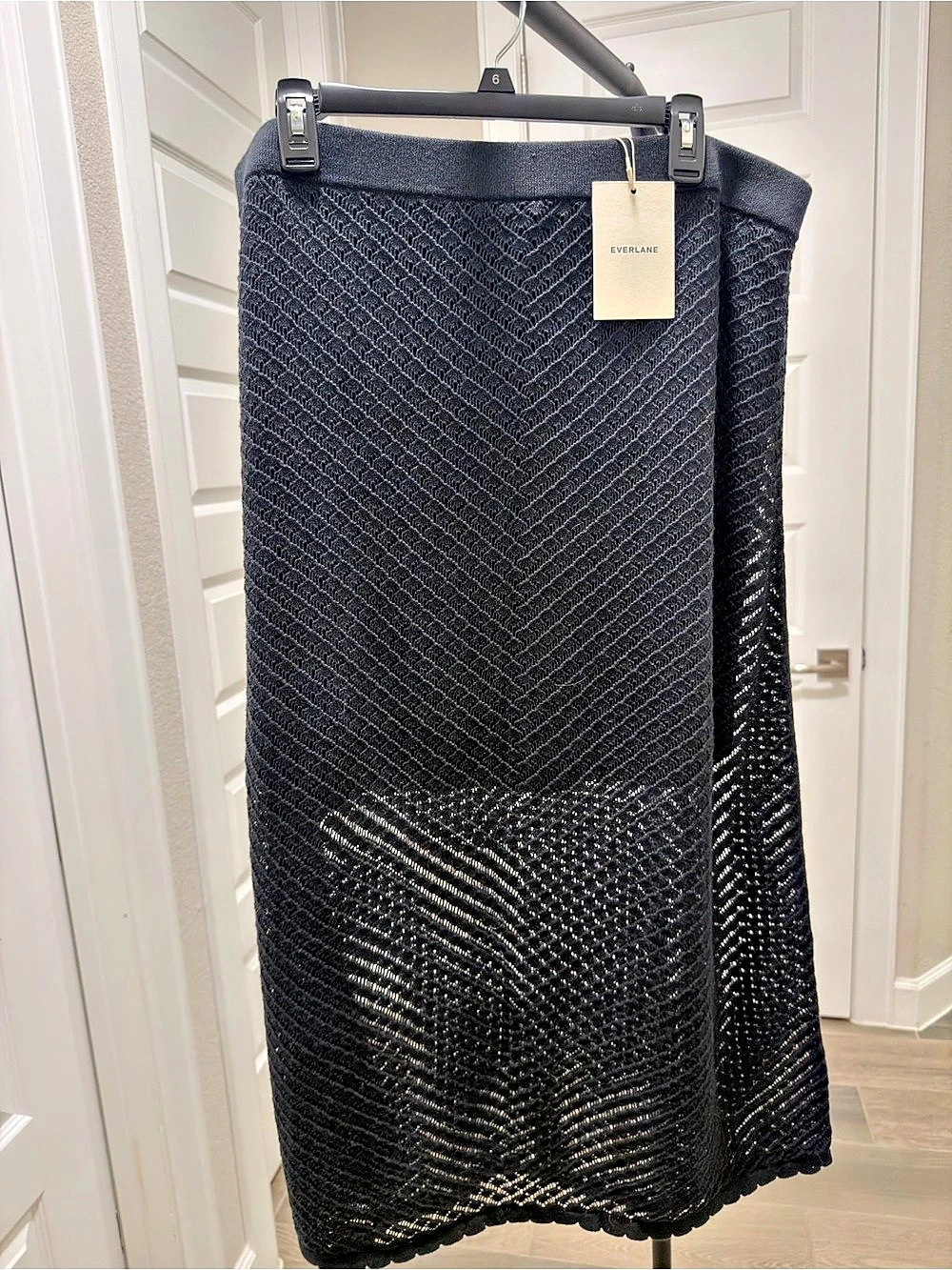 Everlane Lace Crochet Knit Midi Skirt Black Size XL NWT